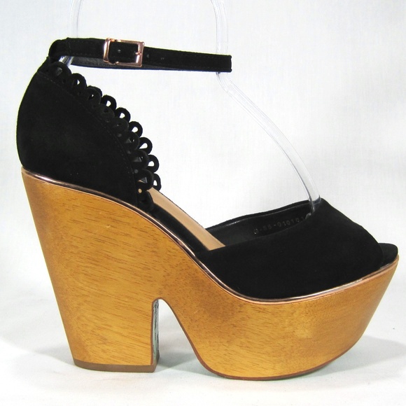 Topshop Black Suede Wooden Platform Heels Sz: 8M - Picture 2 of 8